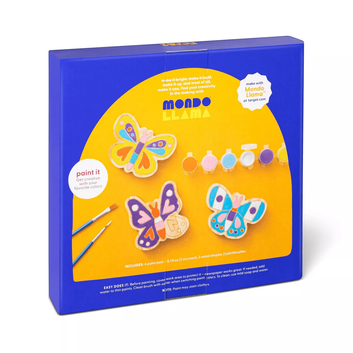 3Pk Paint-Your-Own Wood Butterfly Set - Mondo Llama™: Kids Craft Kit with Acrylic Paints & Brushes, Non-Toxic - Image 3