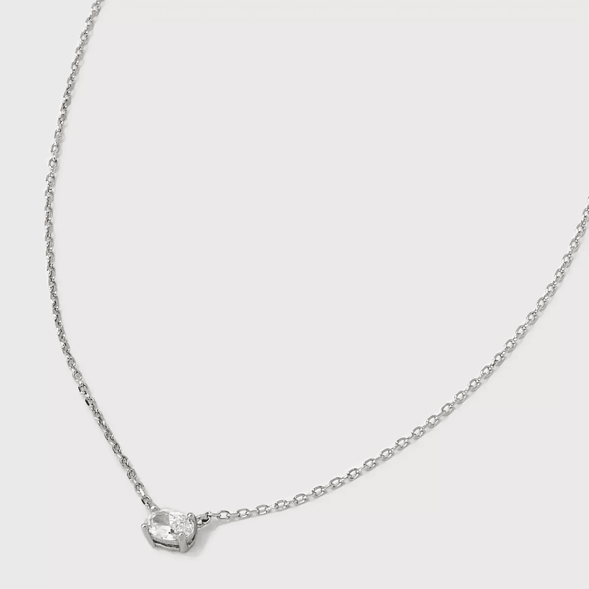 Sterling Silver Prong Set Oval Cubic Zirconia Necklace - a New Day™ Silver: Polished Cable Chain, Spring Ring Clasp - Image 4