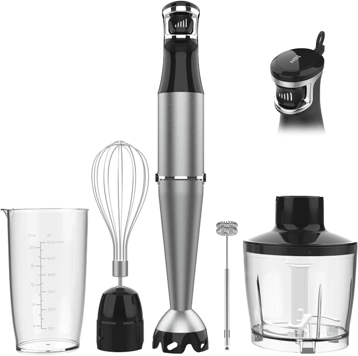 Immersion Blender Handheld Corded Hand Blenders Set 1100W,Trigger Variable Speed 5 in 1 Stick Emulsifier with Chopper,Whisk and Frother for Kitchen