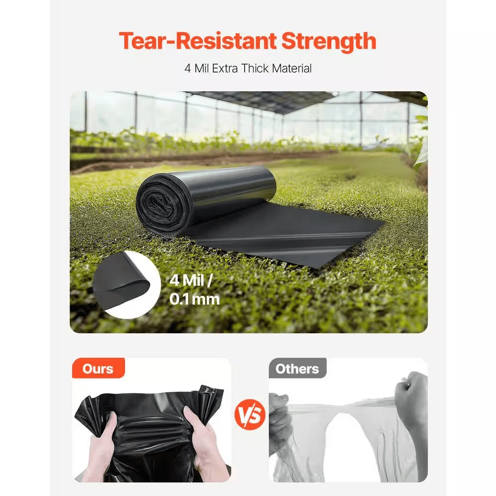 3 Ft. X 50 Ft. Plastic Sheeting, 4 Mil Heavy Duty Roll Black Polyethylene Tarp for Crawl Space Vapor Barrier - Image 2