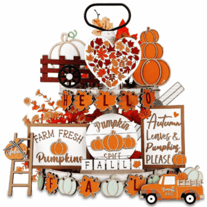 Fall Tiered Tray Decor, Thanksgiving Tabletop Decorations, Wooden Sign Centerpieces for Harvest Indoor Kitchen Autumn Party Supplies