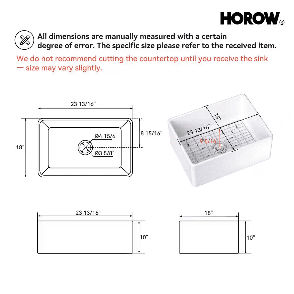 White Fireclay 24 In. L X 18 In. W Single Bowl Farmhouse Apron Kitchen Sink with Grid and Strainer - Image 3