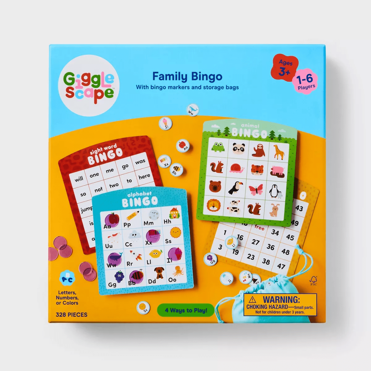 Family Bingo - Gigglescape™: Kids Classic Game, Includes Boards & Game Pieces, 1-6 Players, Ages 3+, Creative Thinking - Image 4