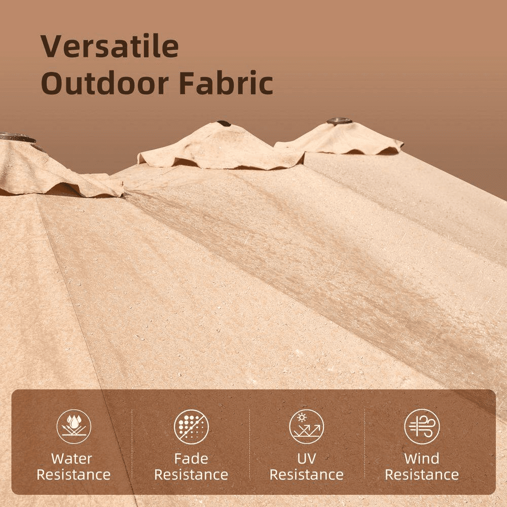 Extra-Large 8.5 X 14.5 Ft. Rectangular Patio Umbrella with Solar Light, Steel Frame, Stand and Sand Bags in Beige - Image 6