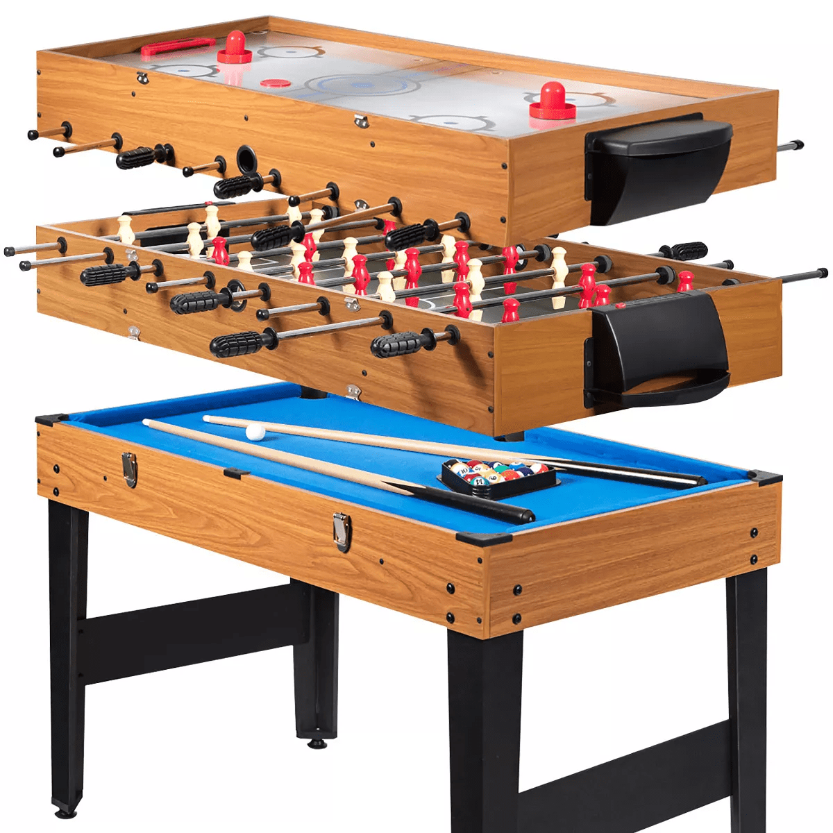 Costway 48'' 3-In-1 Multi Combo Game Table Foosball Soccer Billiards Pool Hockey for Kids - Image 10