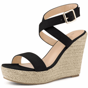 BLISSFUL STEP Women'S Slingback Crisscross High Espadrille Wedge Heel Sandals