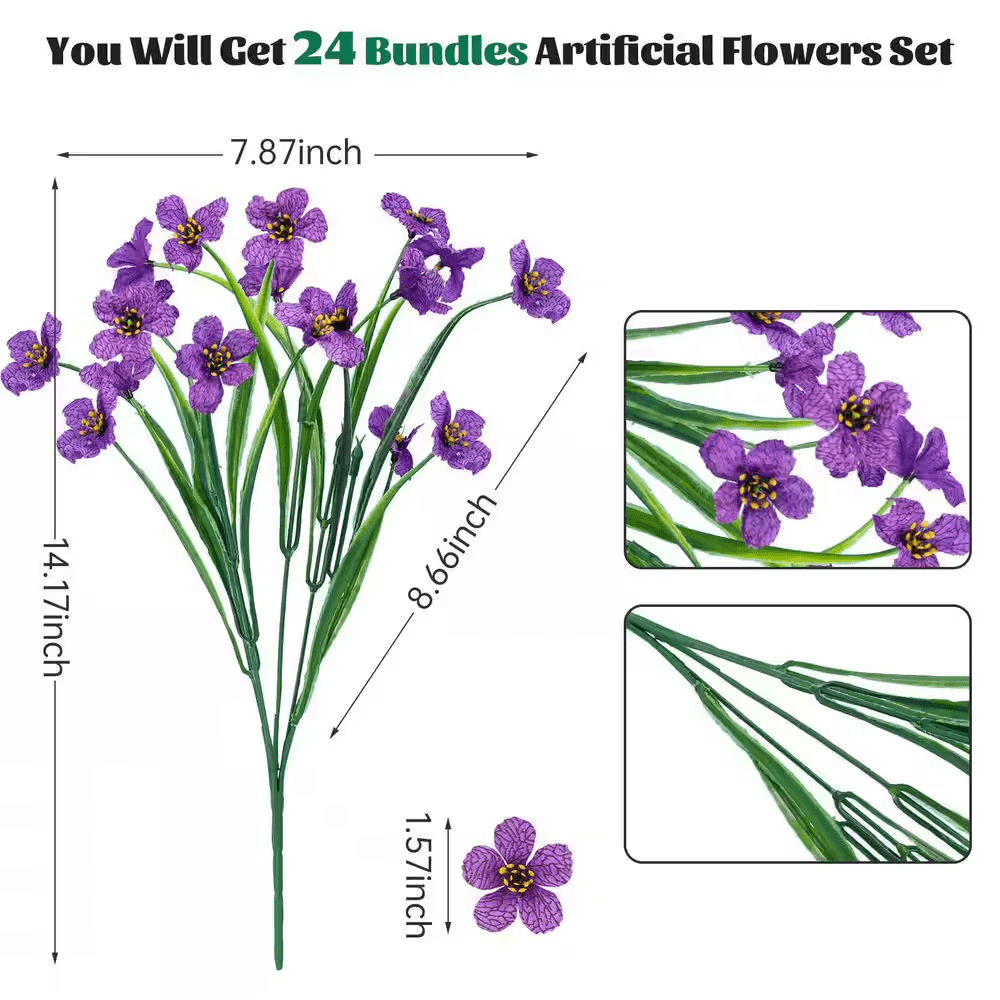 14.17 In. Purple Indoor/Outdoor Artificial Orchid Flower, 24-Bundles - Image 3