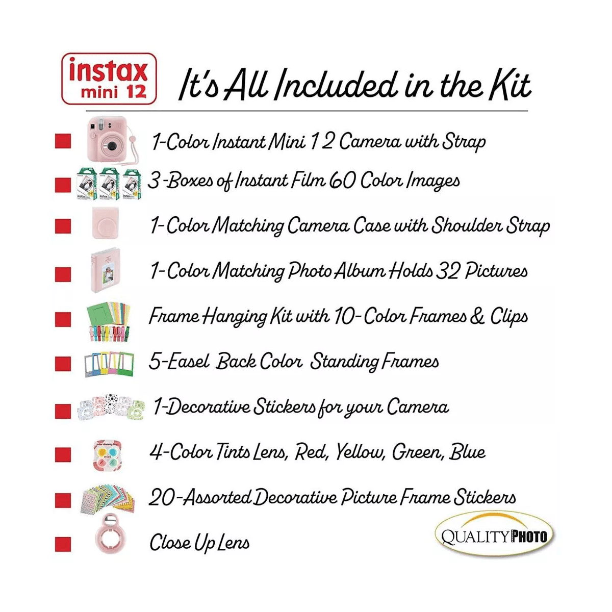 Fujifilm Instax Mini 12 Instant Camera with Case 60 Fuji Films Decoration Stickers Frames Photo Album and More Accessory Kit - Image 3