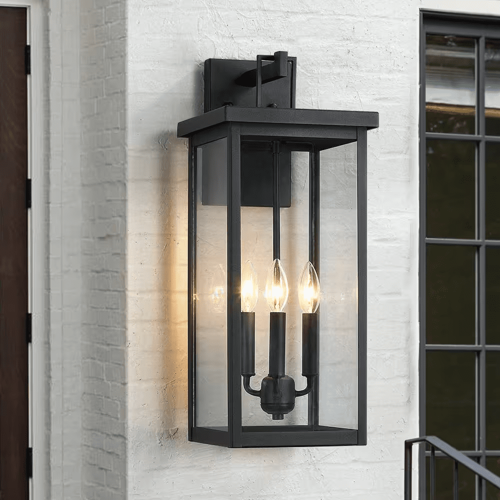 Trevot 3-Light 22.5 In. Large Black Outdoor Wall Lantern Sconce