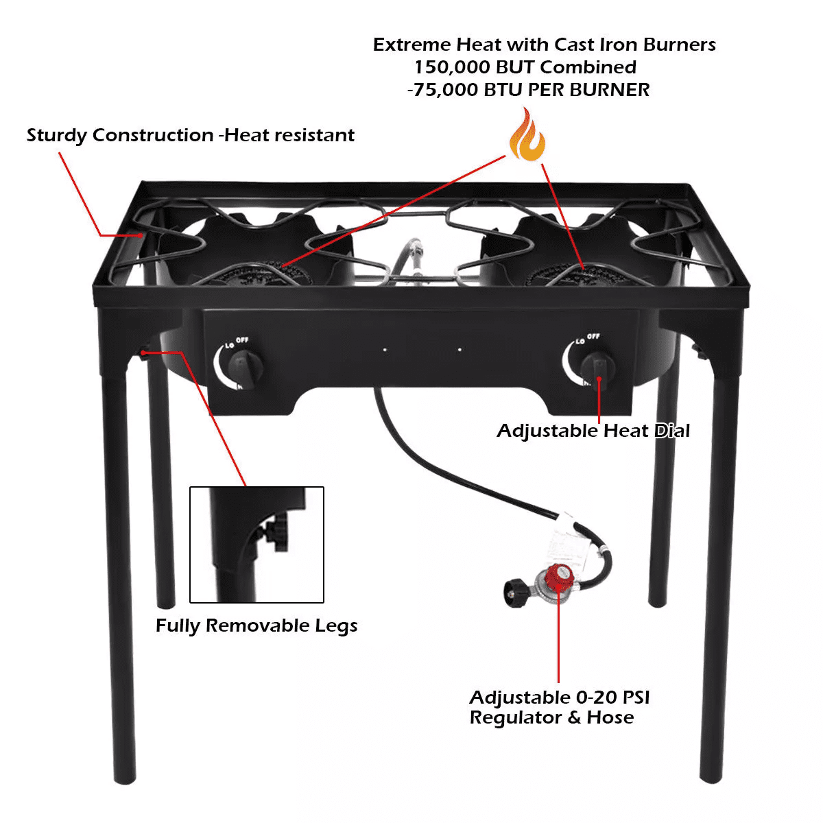 Costway Double Burner Gas Propane Cooker Outdoor Picnic Stove Stand BBQ Grill - Image 2