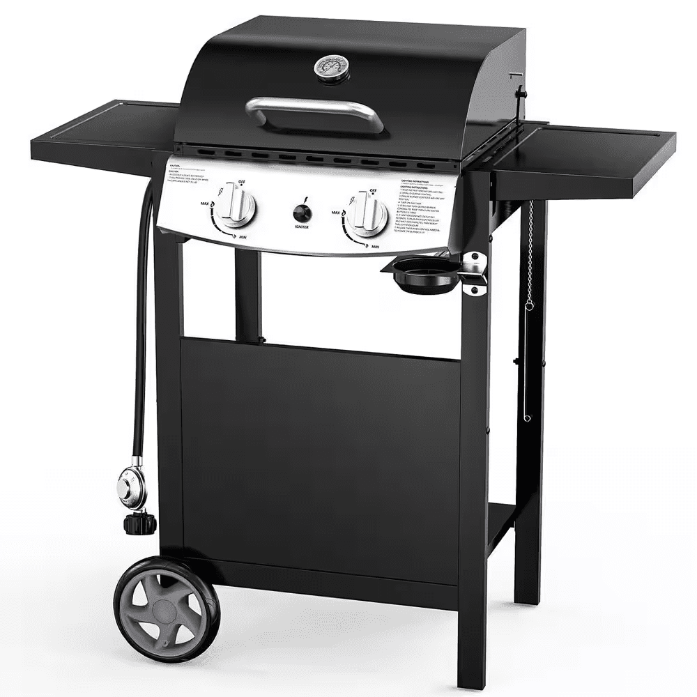 2 Burner Stainless Steel Portable Propane Gas Grill in Black
