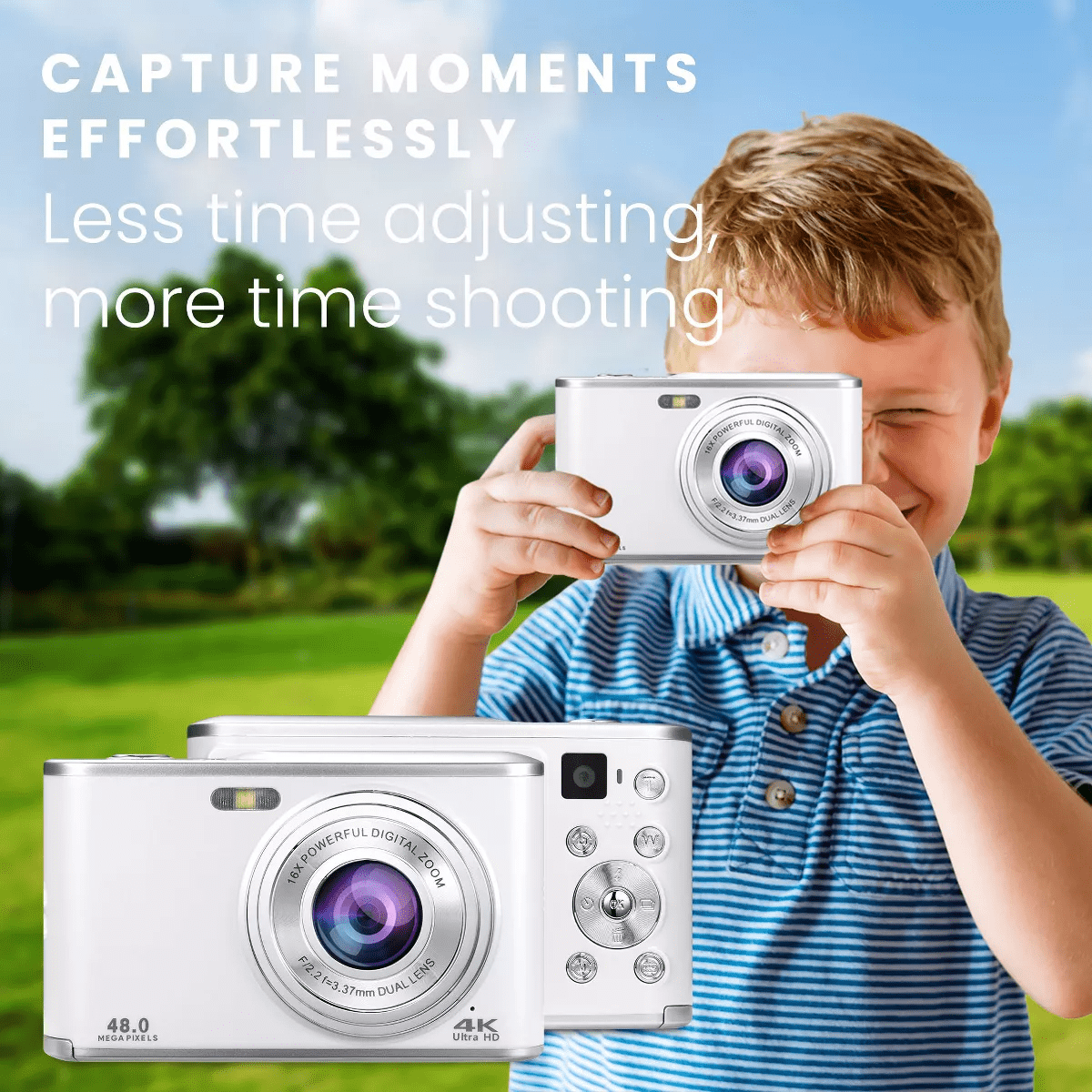 HOM 4K Portable Digital Camera, 48 MP with 16X Digital Zoom & Autofocus, 4K HD Video Camera for Vlogging - 32 GB TF Card Included - Image 6