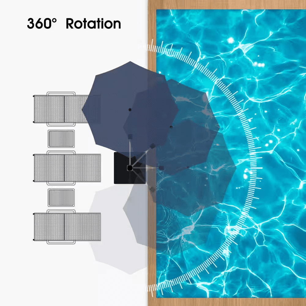 11 Ft. Octagon High-Quality Aluminum Cantilever Outdoor Patio Umbrella with Base, Navy Blue - Image 8