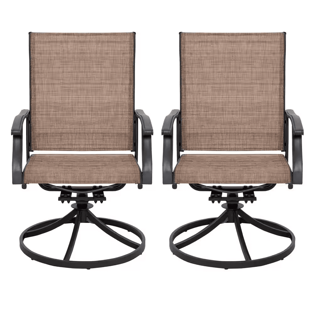 2-Piece Swivel Steel Sling Outdoor Patio Dining Chairs, Brown