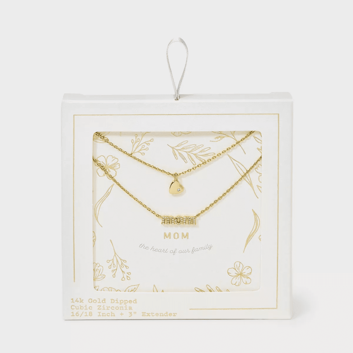 14K Gold Dipped "Mom" and Cubic Zirconia Heart Multi-Strand Pendant Necklace - Gold: Nickel-Free, Gift Box Included