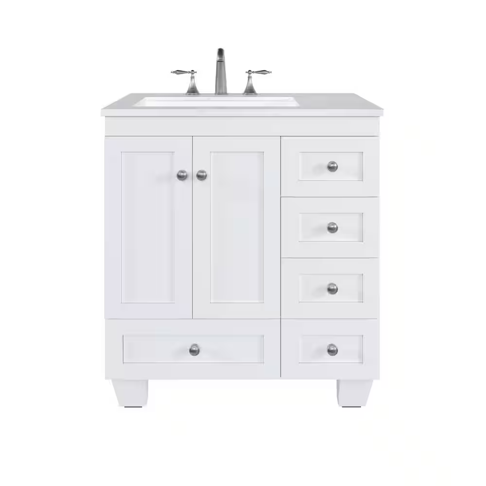 Acclaim 30 In. Single Sink White Bath Vanity with White Carrara Quartz Top (Assembled) - Image 2