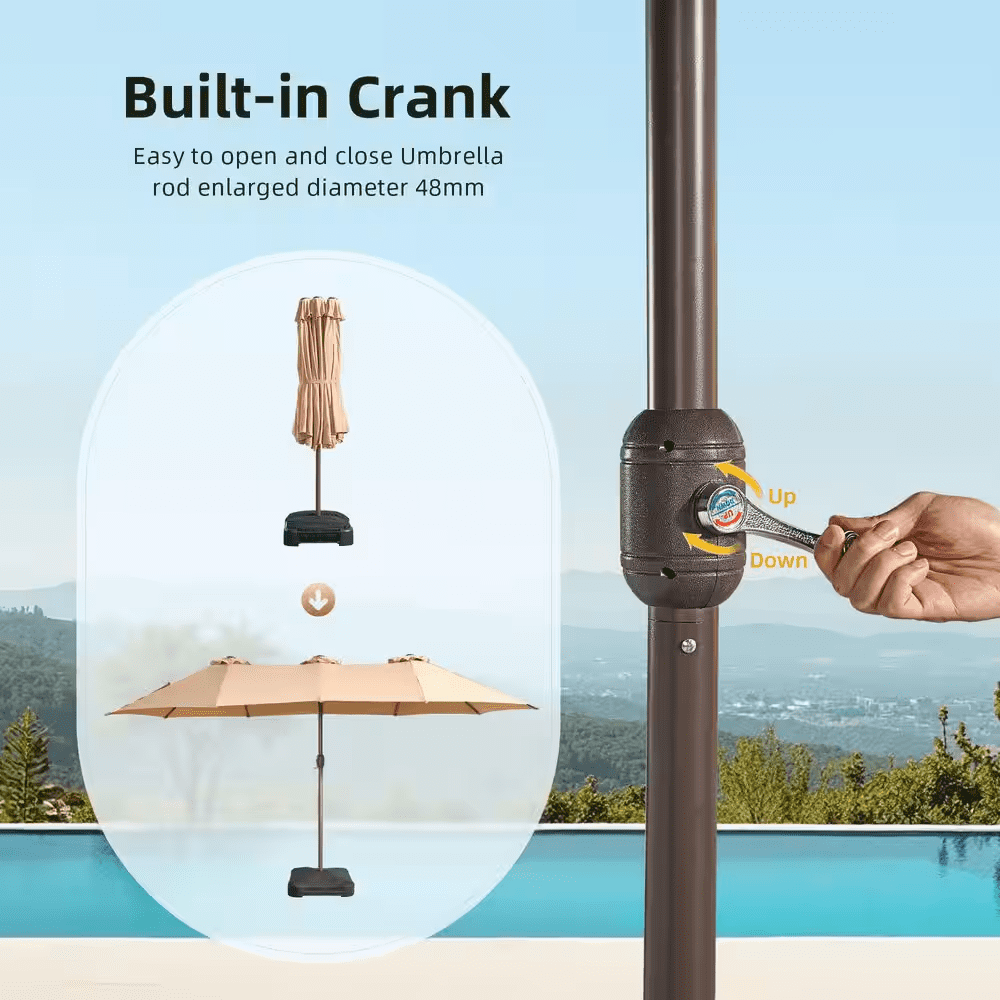 Extra-Large 8.5 X 14.5 Ft. Rectangular Patio Umbrella with Solar Light, Steel Frame, Stand and Sand Bags in Beige - Image 7