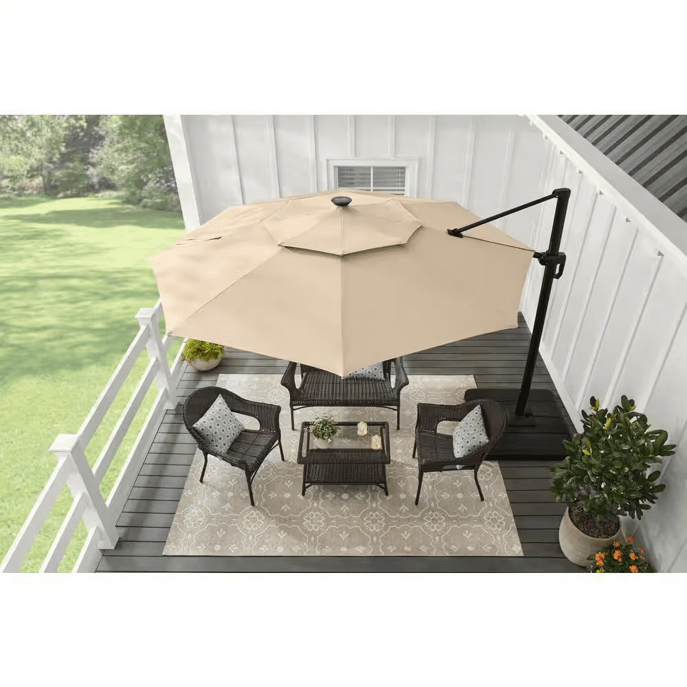 11 Ft. Aluminum Cantilever Solar LED Offset Patio Umbrella in Putty Beige - Image 6