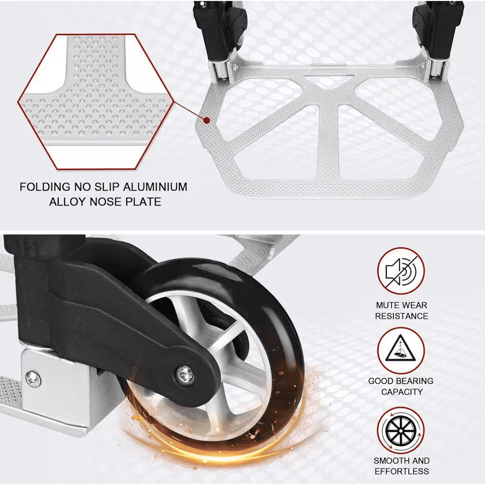 Aluminum Folding Hand Truck, 180Lbs. Capacity Portable Dolly Cart for Moving, Ideal for Home, Auto, Office - Image 5