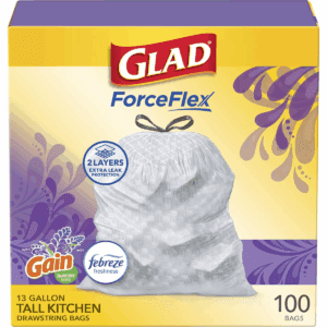 Glad Forceflex Tall Kitchen Drawstring Trash Bags - Febreze Lavender - 13 Gallon
