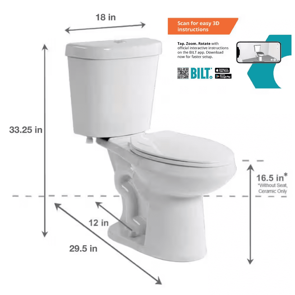 12 Inch Rough in Two-Piece 1.1 GPF/1.6 GPF Dual Flush Elongated Toilet in White Seat Included - Image 2