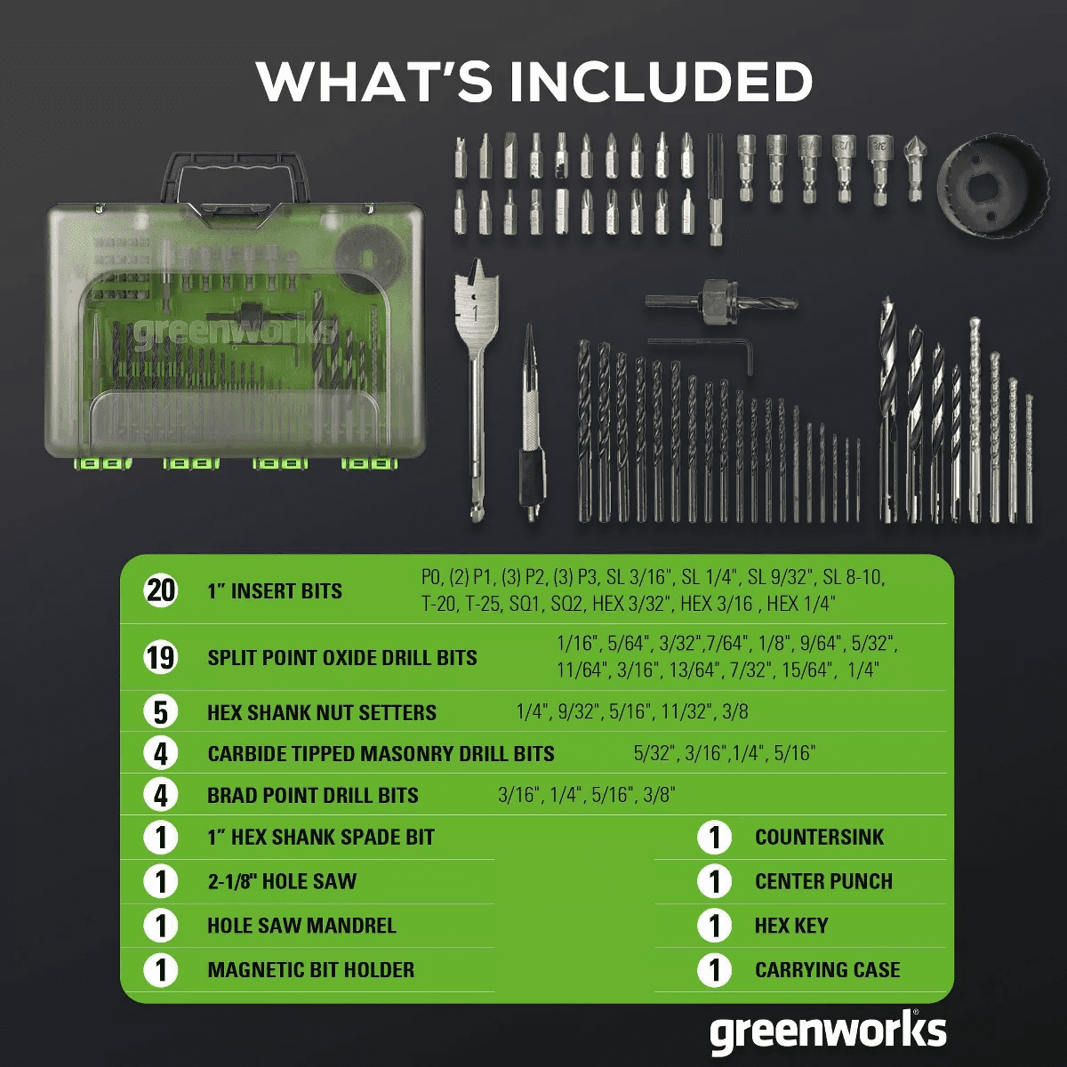 Greenworks 60Pc Drilling and Impact-Rated Driving Set: Drill Bit & Accessories for Metal, Power Tool Parts - Image 3