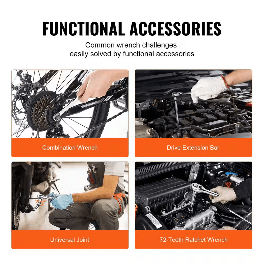 145 Pcs Mechanics Tool Set, 1/4 In. & 3/8 In. Drive Deep/Standard Sockets, SAE & Metric, Wrenches, Bits, Case - Image 6