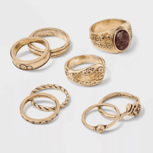 Howlite Textured Rose and Band Ring Set 8Pc - Wild Fable™ Gold