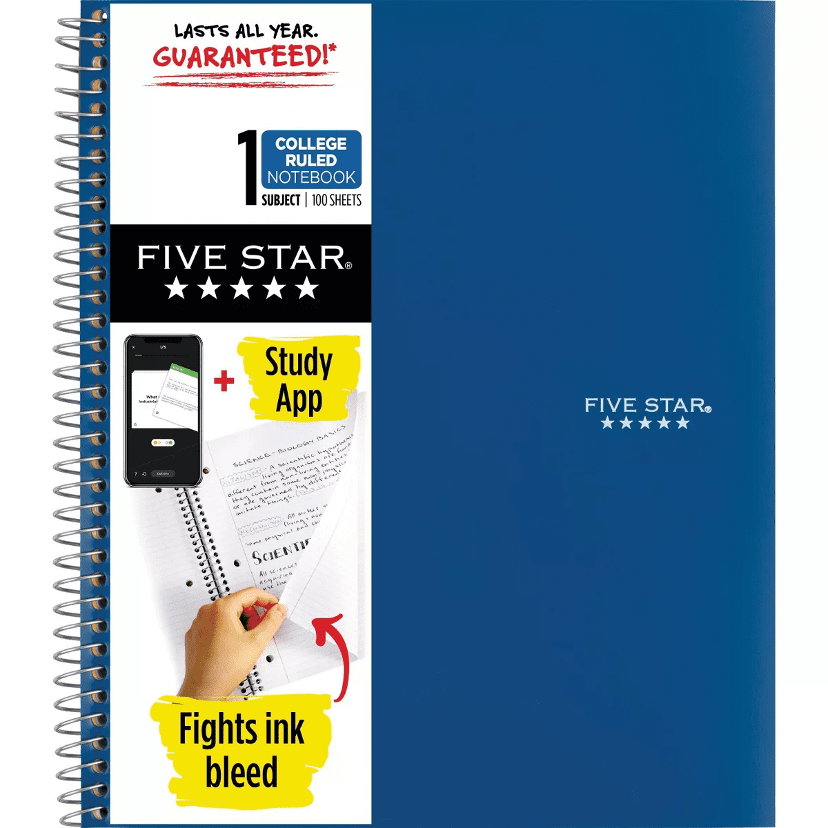 Five Star 1 Subject 100Pg College Ruled Spiral Notebook (Colors May Vary): School Supplies, Perforated, 3 Hole Punched