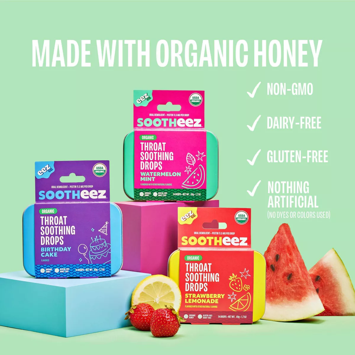 The Eez Co. Sootheez Organic Throat Soothing Drops - Strawberry Lemonade - 14Ct - Image 4