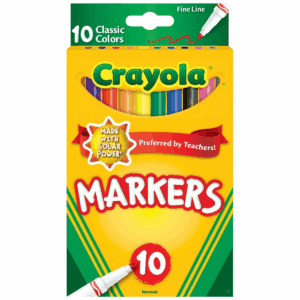 Crayola 10Ct Fine Line Markers, Kids School Supplies, Classroom Essentials for Teachers, Coloring Gift, Classic Colors, Ages 3+