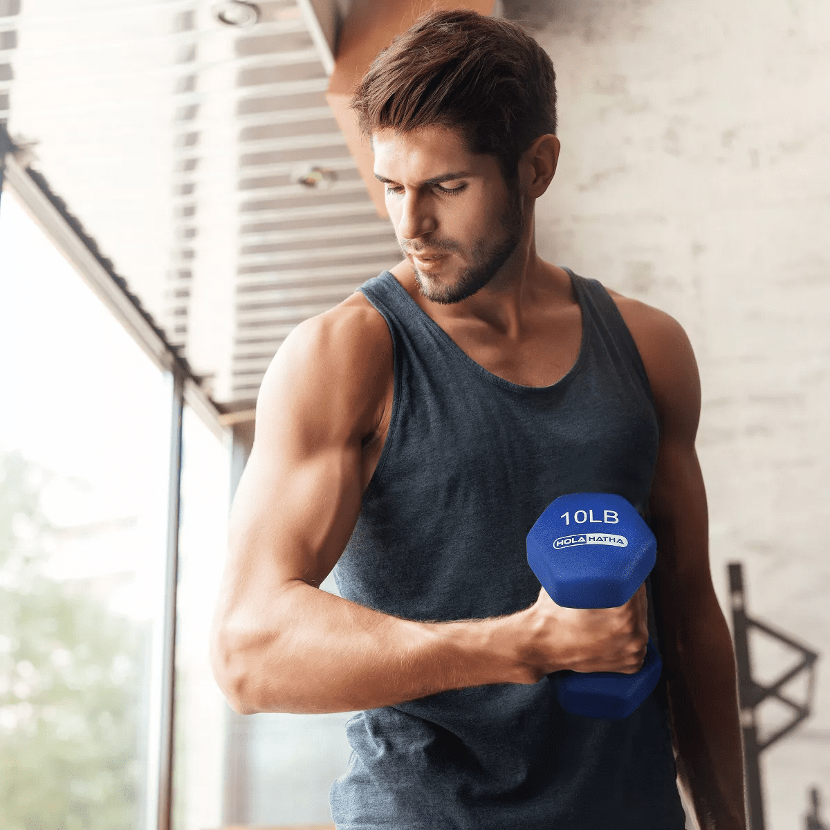 Holahatha 5, 10, and 15 Pound Neoprene Dumbbell Free Hand Weight Set with Rack - Image 6