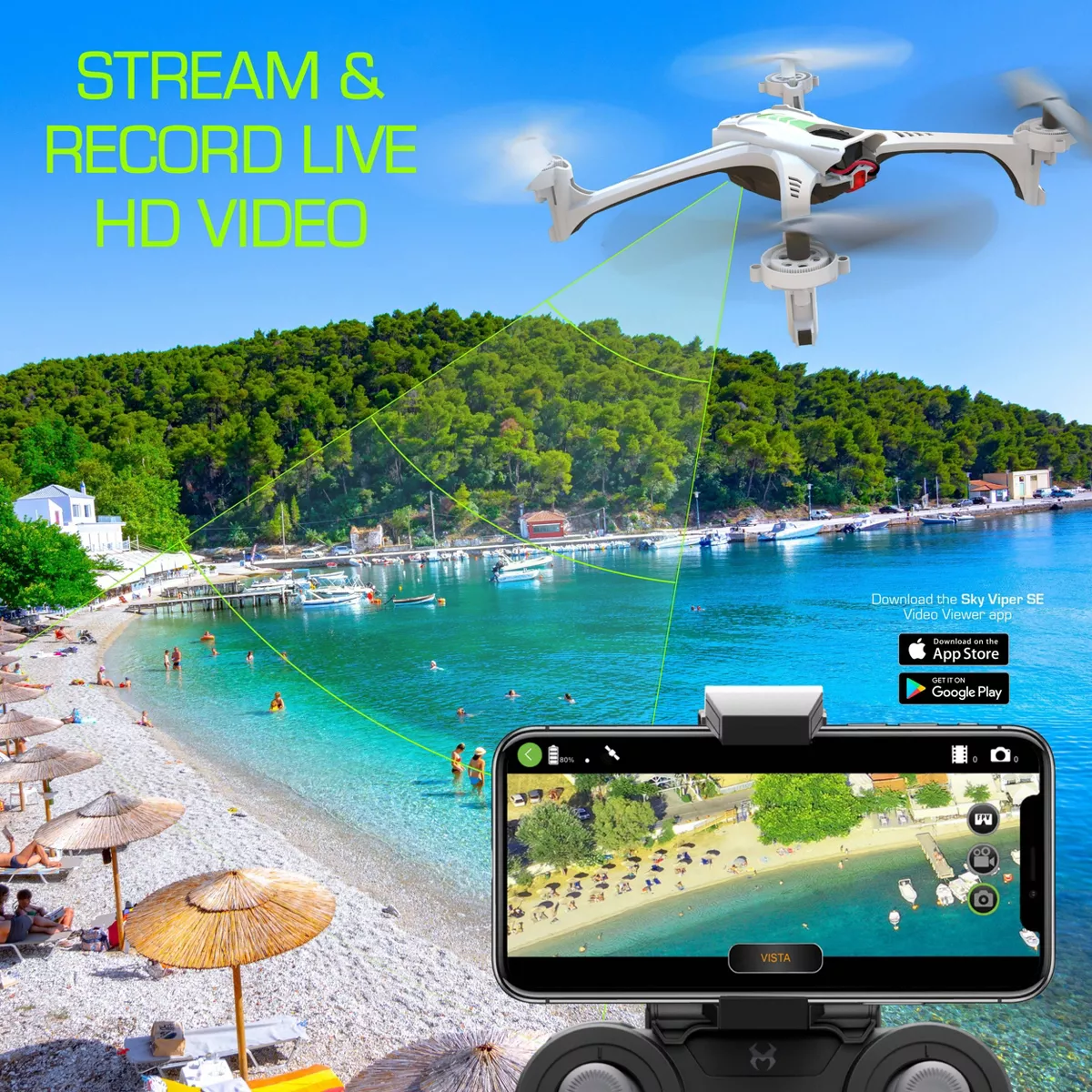 Sky Viper Vista HD Video Drone: Built-In Camera, Remote Control, Bluetooth, Beginner Skill Level - Image 2