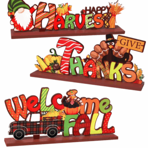 3Pcs Thanksgiving Decorations Indoor, Thanksgiving Table Decor, Turkey Pumpkin Fall Decor, Wooden Signs Decor