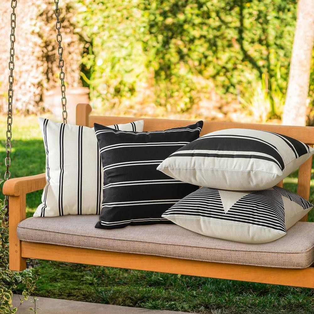 18 In. X 18 In. Waterproof Modern Geometry Outdoor Black Throw Pillow Covers with Hidden Zipper (4-Pack) - Image 7