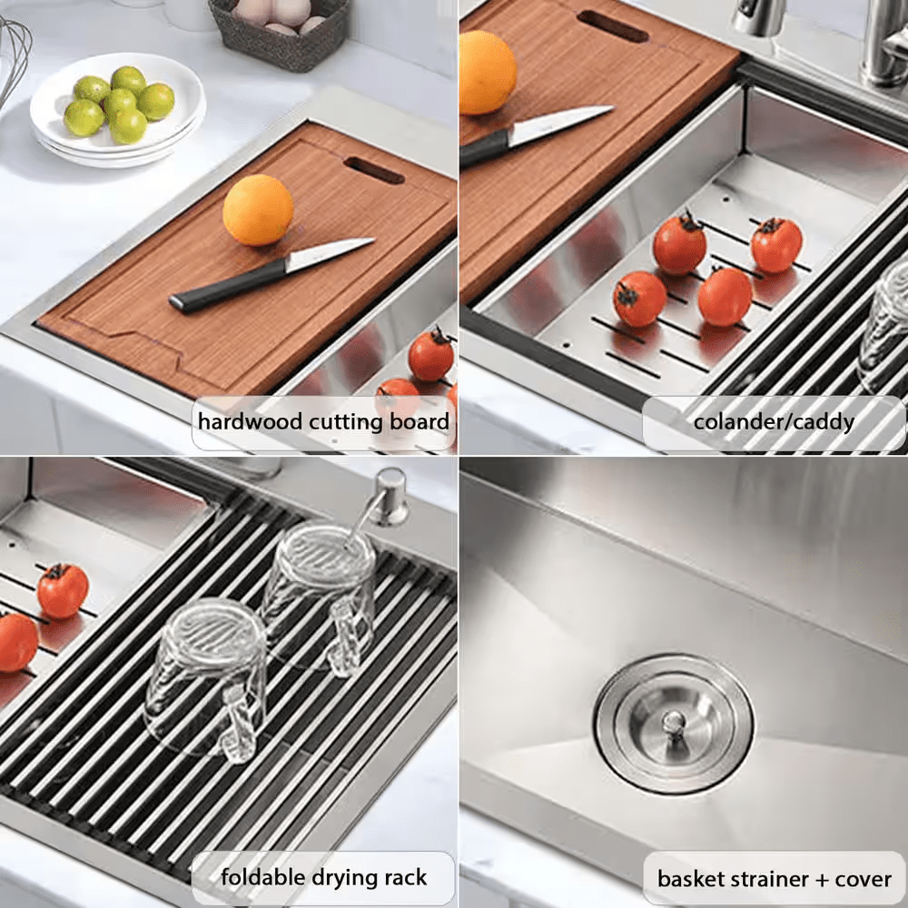 Stainless Steel 33 In. 2-Hole Single Bowl Drop-In Kitchen Sink with Bottom Grid and Basket Strainer - Image 3