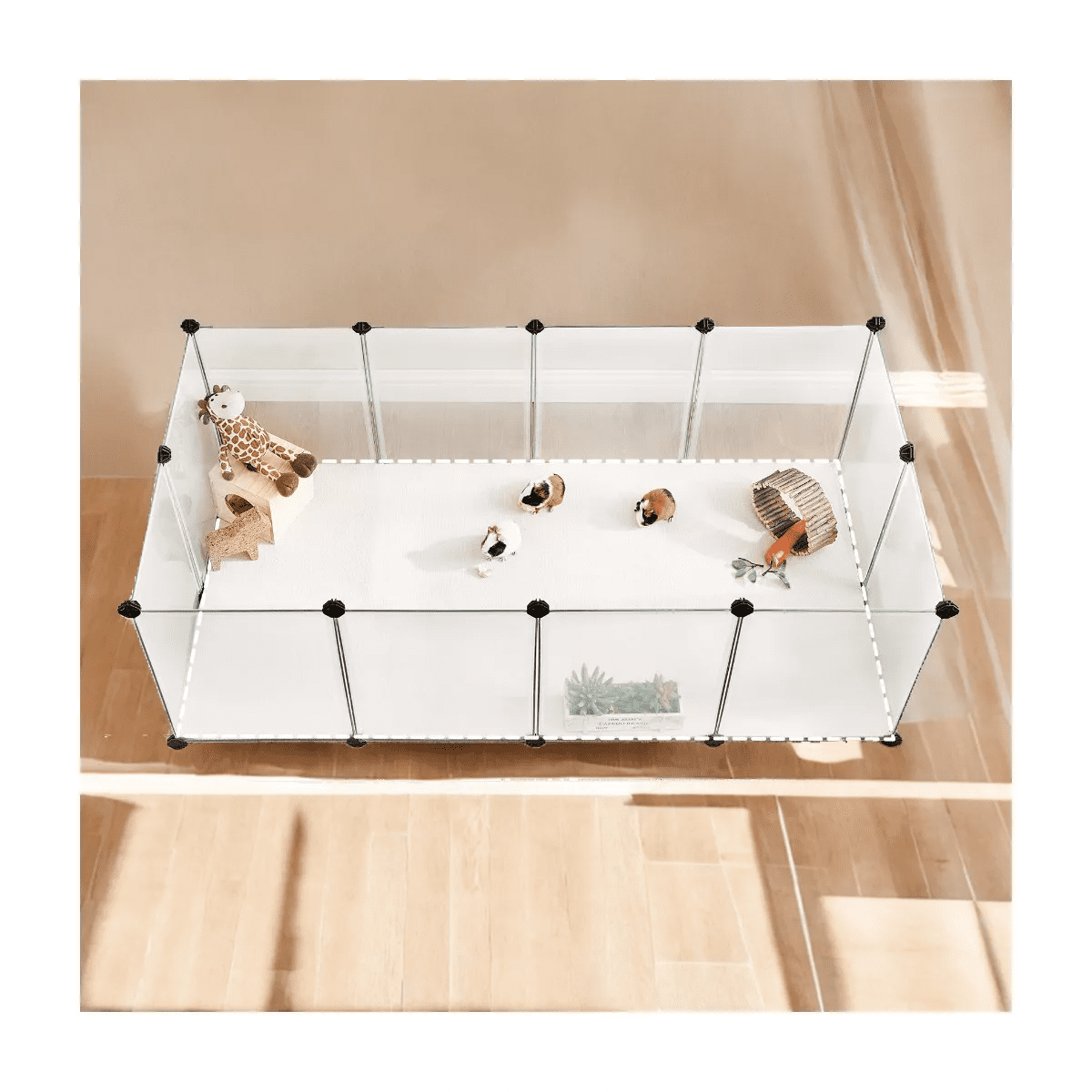 Pet Playpen with Floor, Dog Kennel, Small Animal Pen, Pet Fence Cages Indoor, DIY Plastic Enclosure for Hamsters, Rabbits, 56.3 X 28.7 X 18.1 Inches