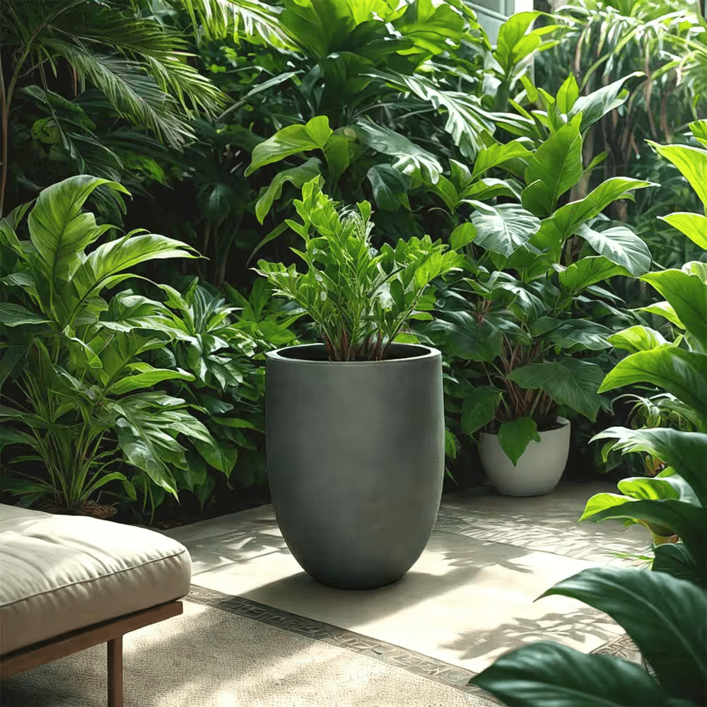 21.7"H Charcoal Concrete Tall Planter with Drainage Plug for Outdoor Indoor Garden - Image 8