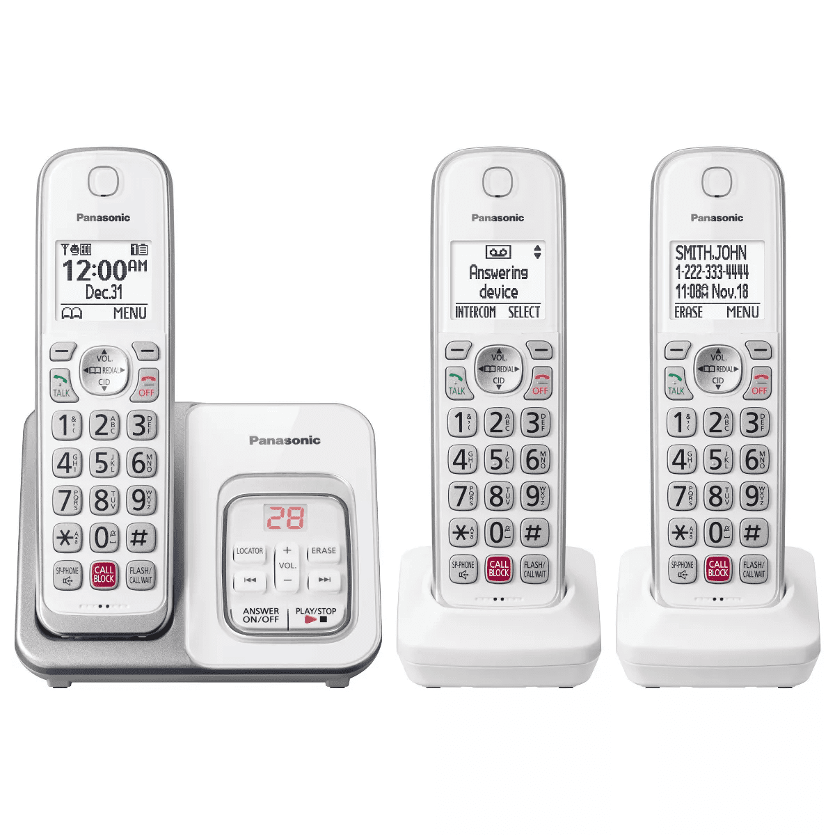 Panasonic Cordless Phone 3 HS: Backlit Keyboard, 1.9 Ghz Wireless Band, 10Hr Battery Life