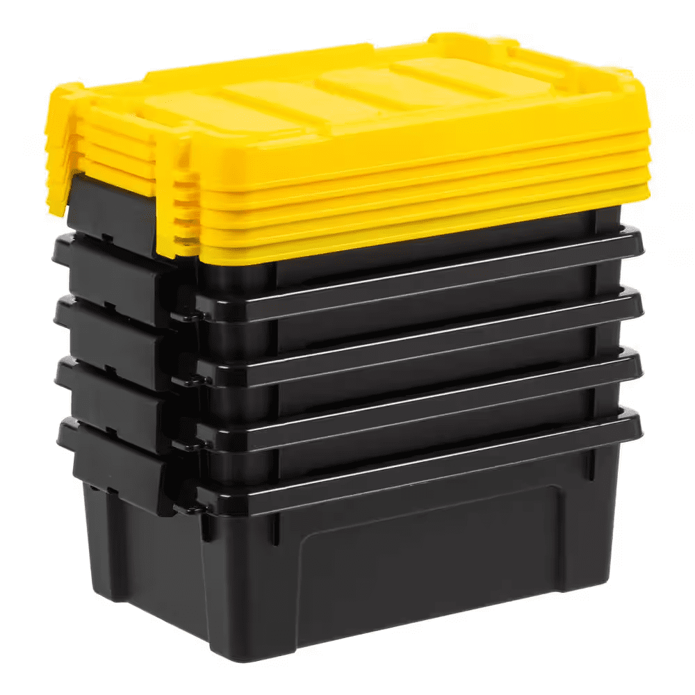 3 Gal. Heavy-Duty Stackable Storage Tote, Black with Yellow Lid (Set of 5) - Image 3