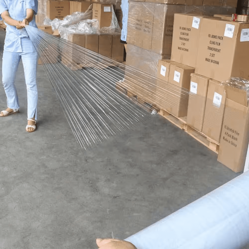 18 X 1000 Ft. Clear Stretch Wrap Roll with Plastic Handle 80 Gauge 4 Pack Self-Adhering for Shipping and Moving - Image 2