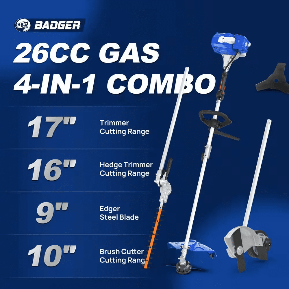 26Cc 2-Cycle Gas Engine Multi-Tool with String Trimmer/Edger, Hedge Trimmer and Brush Cutter Blade Combo Kit (4-Tools) - Image 2