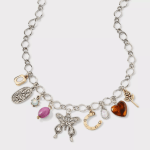 Mixed Butterfly and Floral Charm Necklace - Wild Fable™ Silver