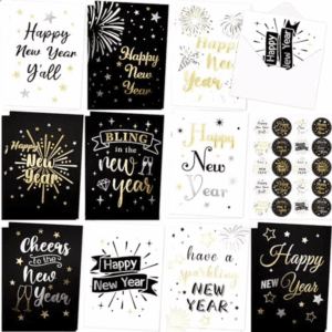 20PCS Happy New Year Cards Gold Foil New Years Eve Greeting Card for Office Business School