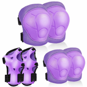 Kids Protective Gear Set for 3-8 Years, 3 in 1 Knee Elbow Pads with Wrist Sports Gear Set for Bike, Cycling, Skateboard, Purple