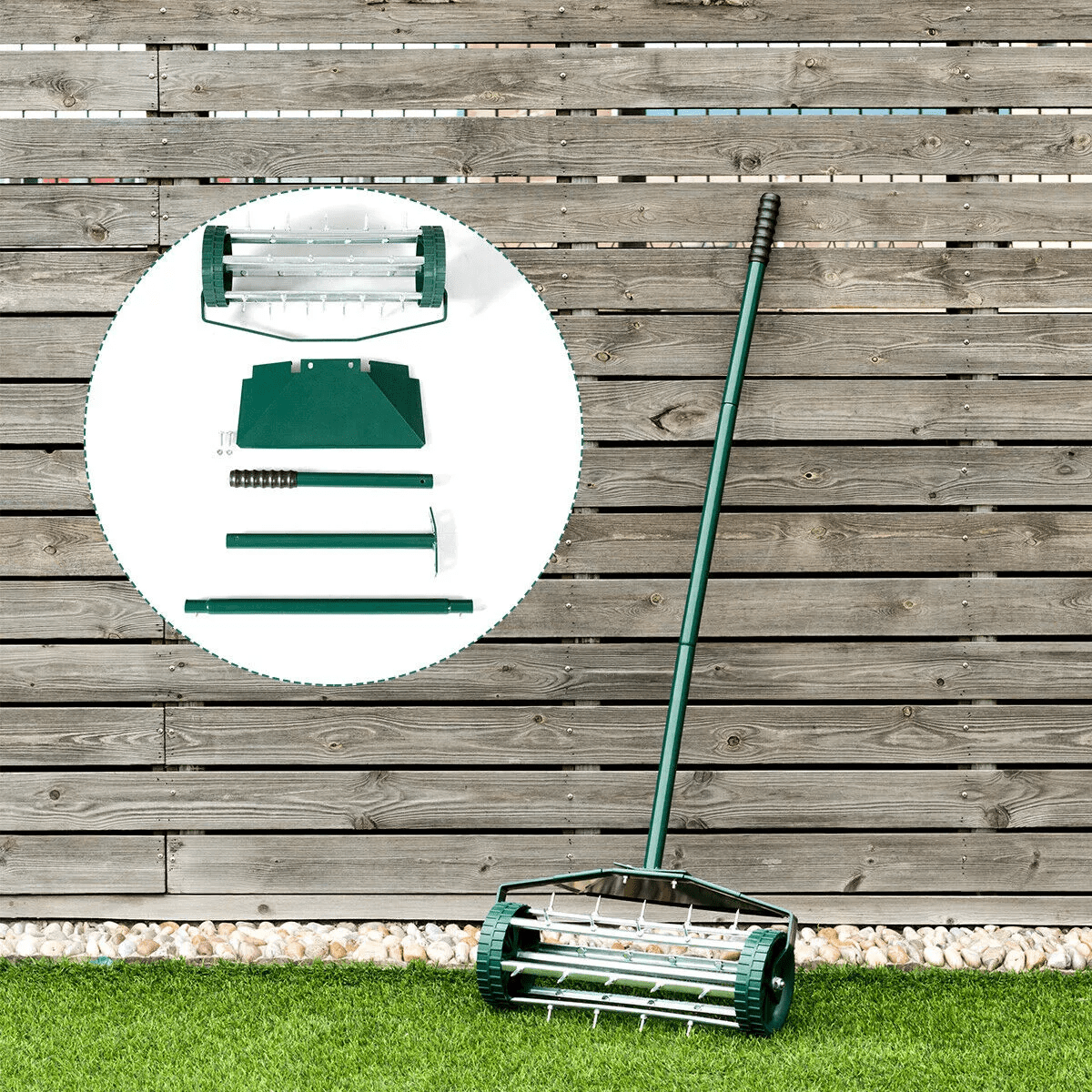 Costway 18-Inch Rolling Lawn Aerator Rotary Push Tine Spike Soil Aeration W/Fender - Image 6