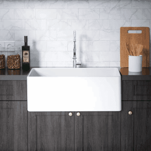 White Fireclay 24 In. L X 18 In. W Single Bowl Farmhouse Apron Kitchen Sink with Grid and Strainer