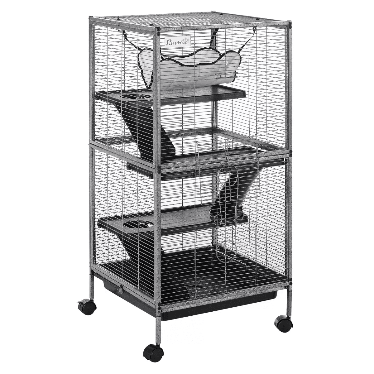 Pawhut Small Animal Cage Ferret Cage Large Chinchilla Cage Hammock Accessory Heavy-Duty Steel Wire Small Animal Habitat with Tray