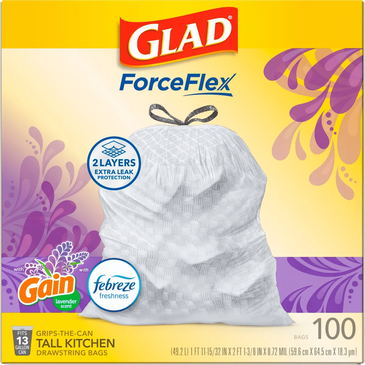 Glad Forceflex Tall Kitchen Drawstring Trash Bags - Febreze Lavender - 13 Gallon - Image 12