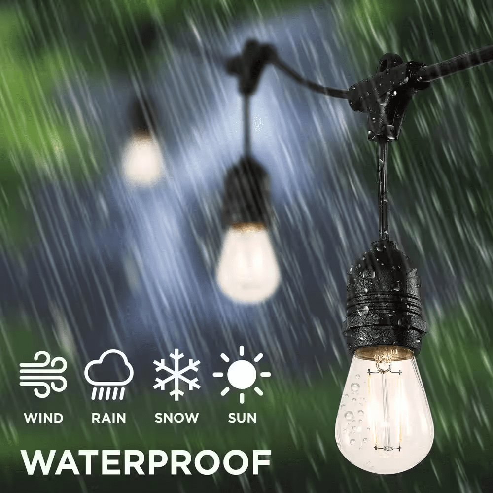 15-Light Indoor/Outdoor 48 Ft. Plug-In Edison Bulb Shape String Light Rustic Industrial LED S14, Black - Image 5